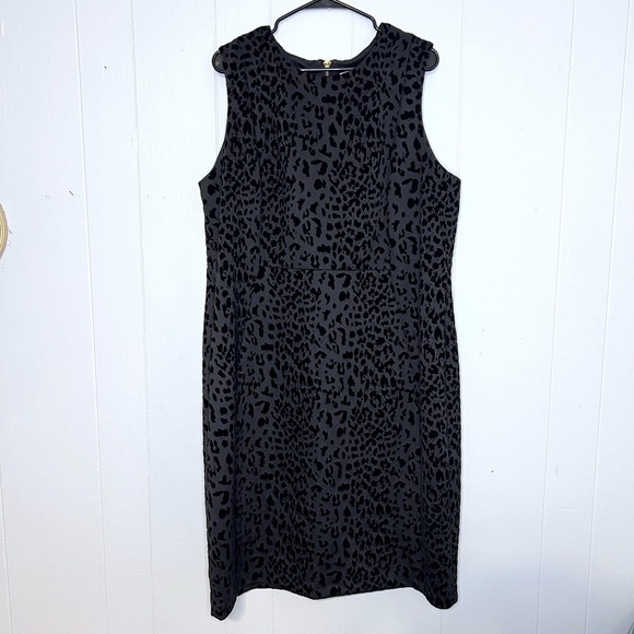 Calvin Klein Velvet Leopard Sheath Dress 20W Black Sleeveless New - Picture 1 of 6